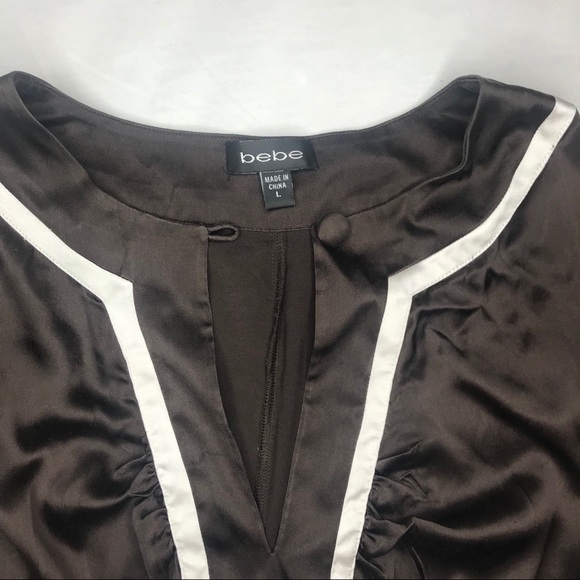 Bebe Chocolate Brown Silk V-Neck Cap Sleeves - Picture 2 of 5